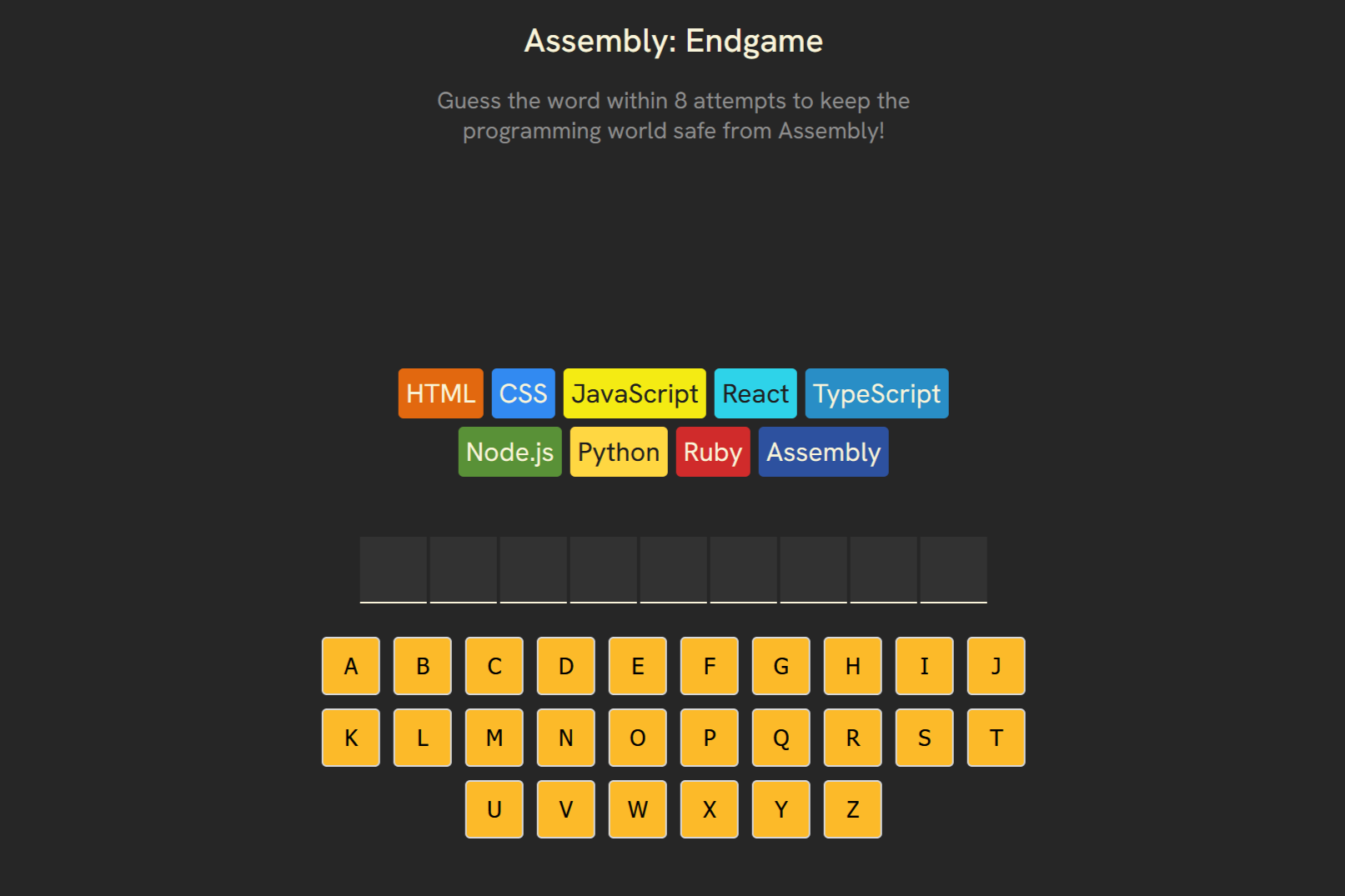 screenshot of the Assembly Endgame word game interface